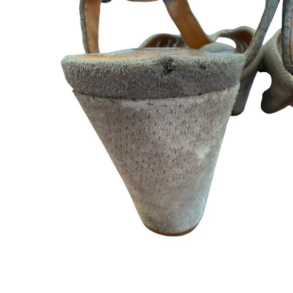 Jeffrey Campbell Handmade Retro Gray Suede T-Strap Sling Back Strappy Heel - 6 - Picture 9 of 9